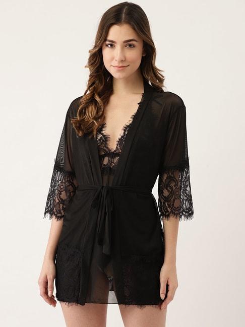 Ms.Lingies Black Lace Work Babydoll With Robe