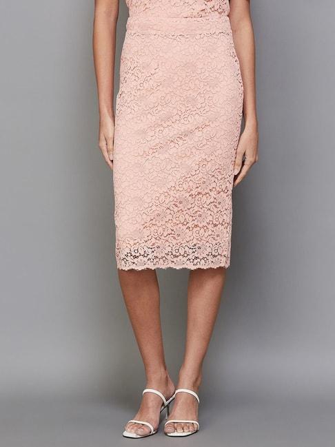Code by Lifestyle Pink Cotton Self Pattern Bodycon Skirt