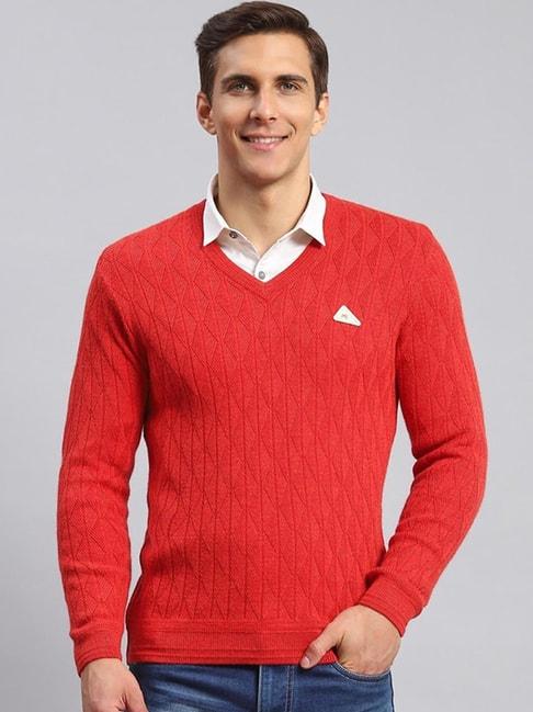 Monte Carlo Red Regular Fit Self Pattern Pullover