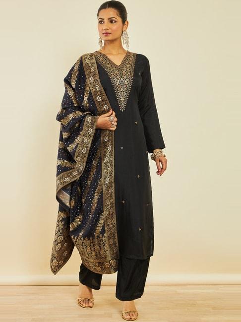 Soch Black Embroidered Unstitched Dress Material