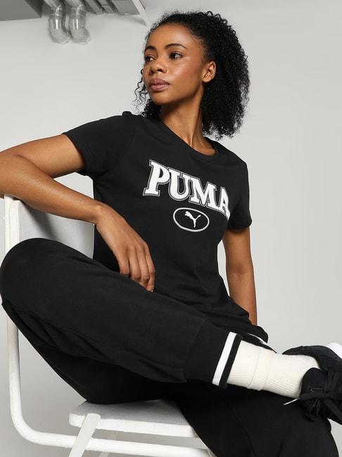 Puma Black Cotton Printed Sports T-Shirt