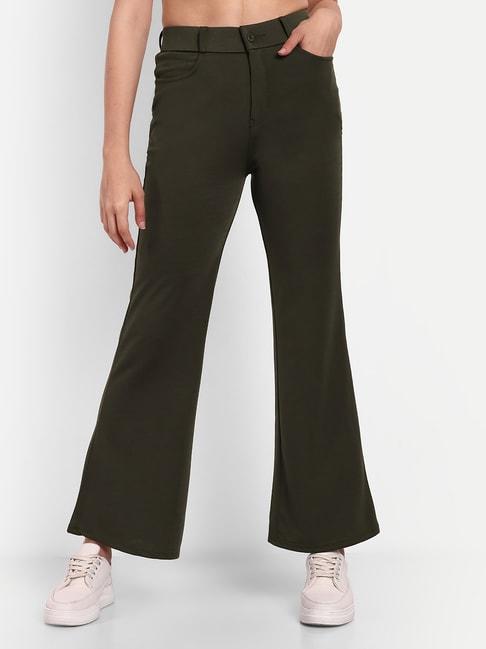 Broadstar Olive Flared Fit High Rise Trousers