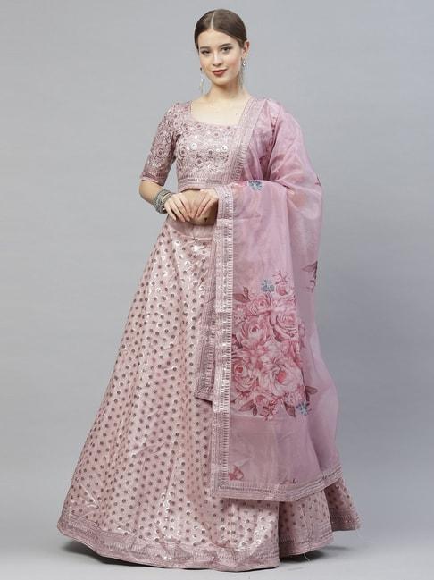 SHUBHKALA Dusty Pink Silk Embellished Lehenga and Choli Set With Dupatta
