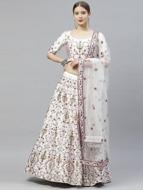SHUBHKALA White Silk Embroidered Lehenga and Choli Set With Dupatta