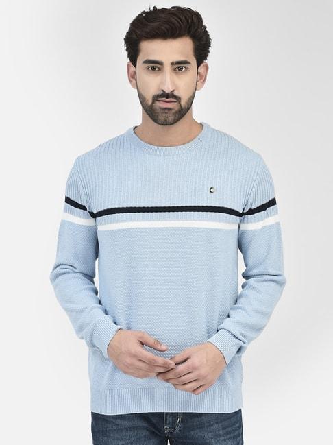Crimsoune Club Sky Blue Regular Fit Self Design Cotton Sweater