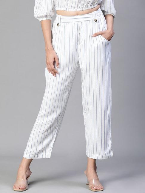 Oxolloxo Blue & White Striped Mid Rise Pants