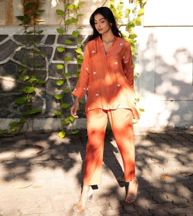 Kapraaha Orange Embroidered Tunic with Pant