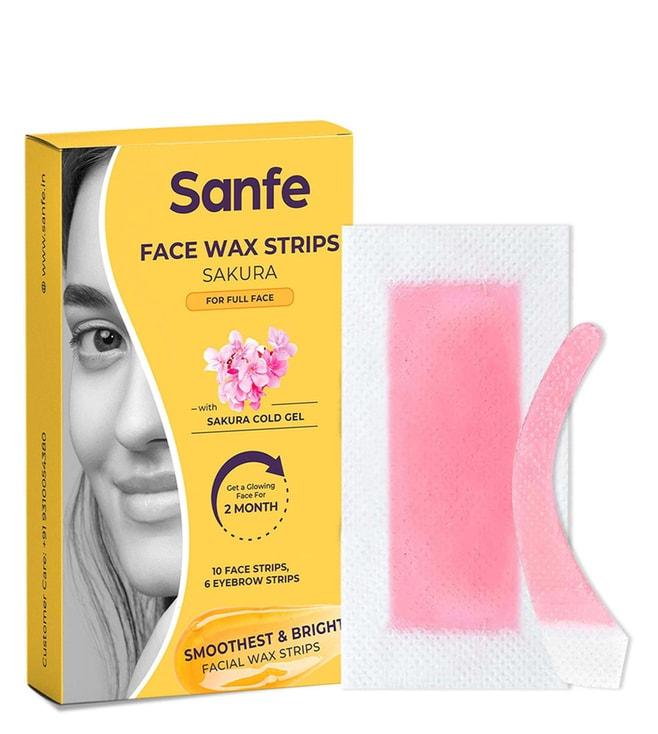 Sanfe Face Wax Strips with Sakura Cold Gel - 10 Face Strips & 6 Eyebrow Strips