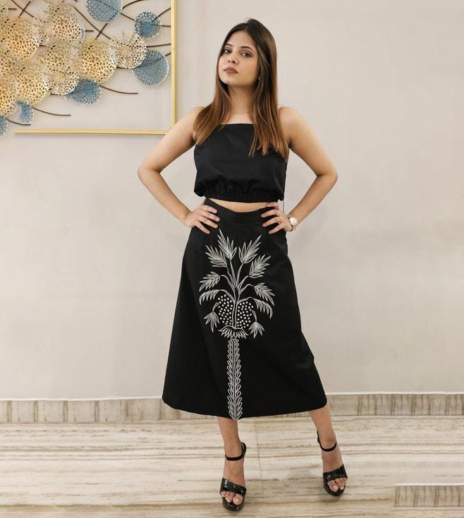 Anuja Banthia Black Summer Soiree Top with Skirt