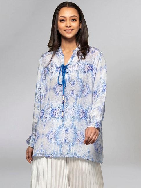 first-resort-by-ramola-bachchan-light-blue-animal-printed-lace-up-top