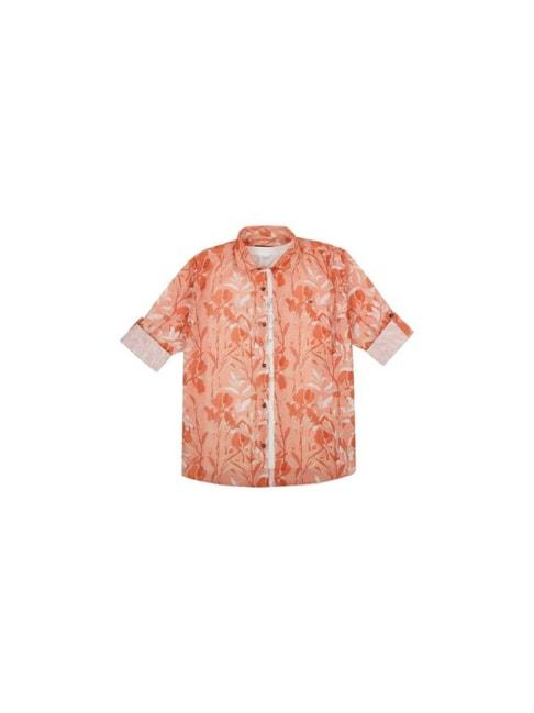 Cavio Kids Orange & White Printed Full Sleeves Shirt with T-Shirt