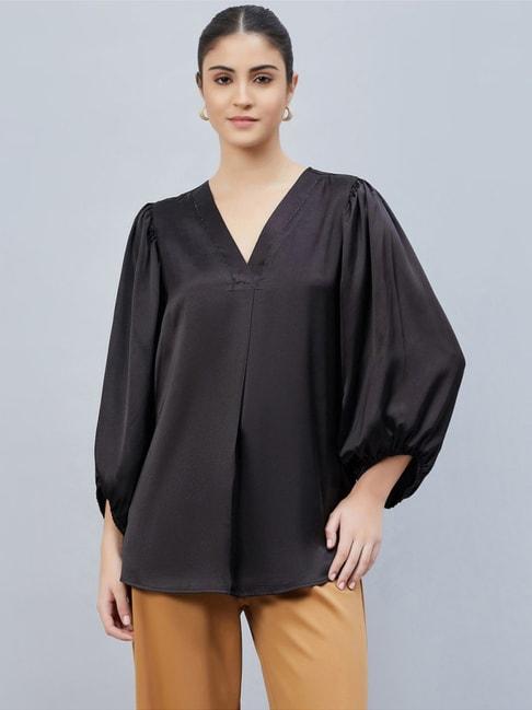 first-resort-by-ramola-bachchan-black-v-neck-embellished-satin-shirt