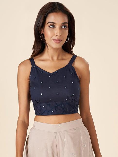 akkriti-by-pantaloons-navy-cotton-embroidered-crop-top