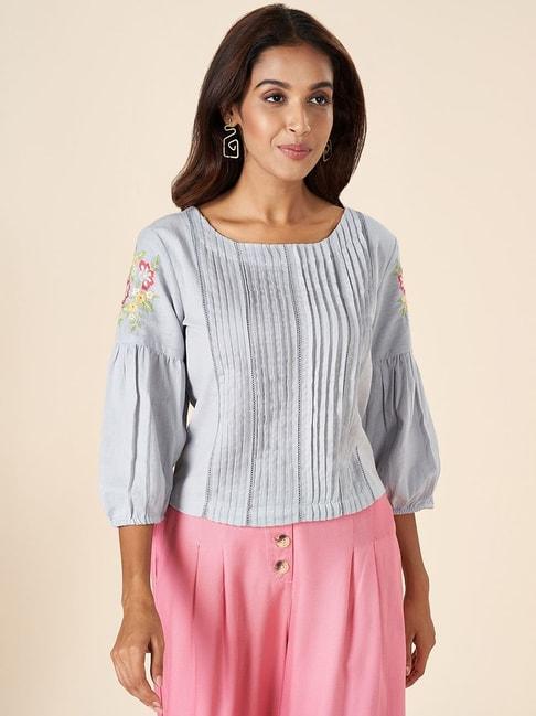 akkriti-by-pantaloons-grey-cotton-embroidered-top