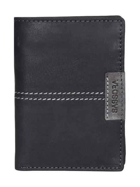 SASSORA Izan Black & Grey Small Leather Bi-Fold Notecase for Men