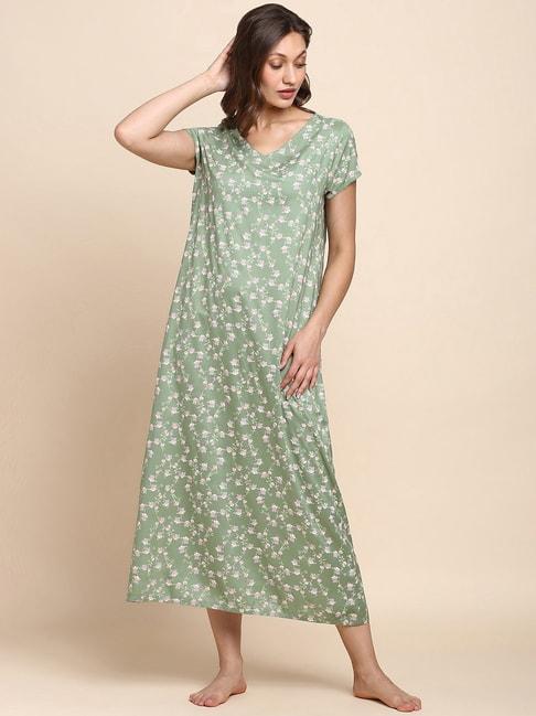 van-heusen-allover-print-and-v-neck-allover-print-night-dress---olive-creepers