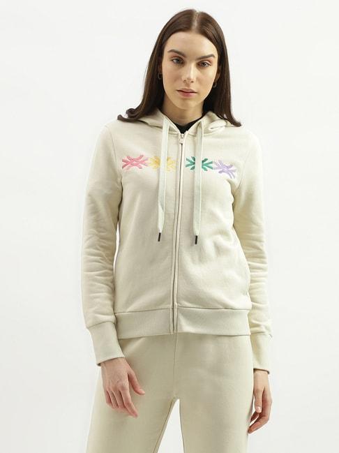 United Colors of Benetton Off White Embroidered Hoodie