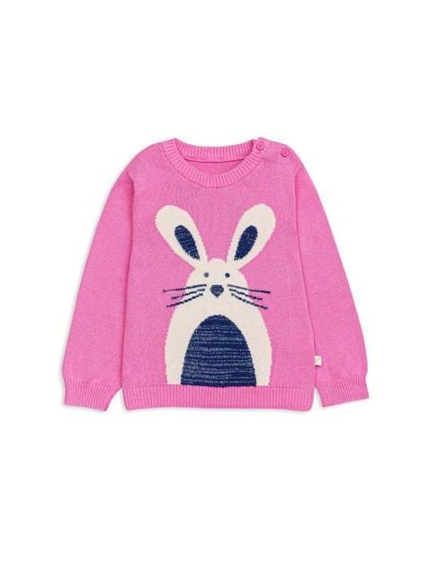 H by Hamleys Kids Pink & White Cotton Printed Full Sleeves Sweater