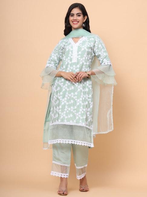 SWAGG INDIA Green Embroidered Kurta Pant Set With Dupatta