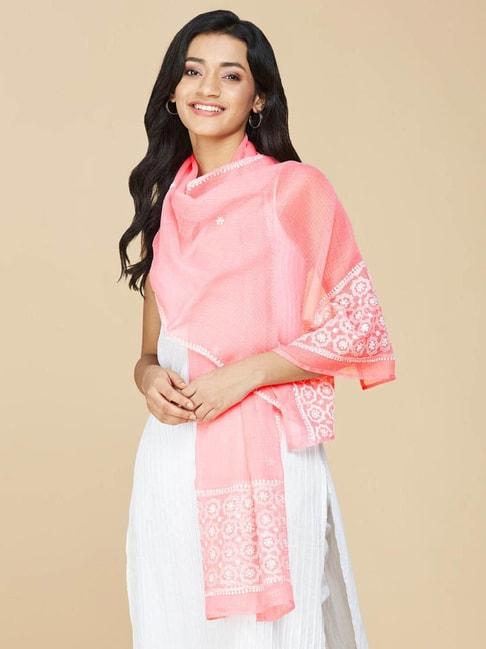 Fabindia Pink Cotton Silk Embroidered Stole