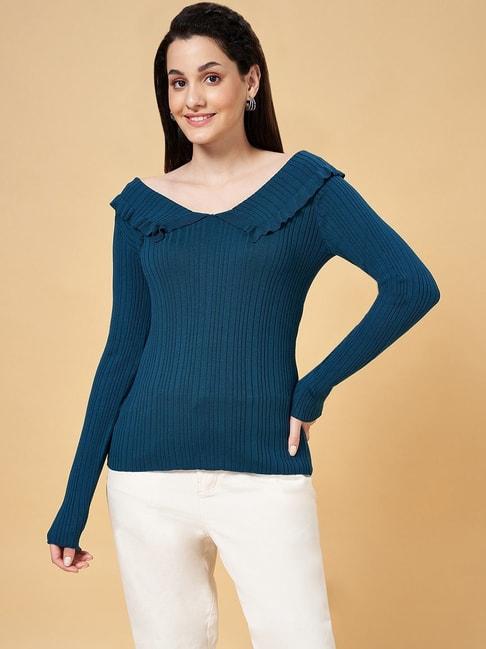 honey-by-pantaloons-teal-blue-striped-top
