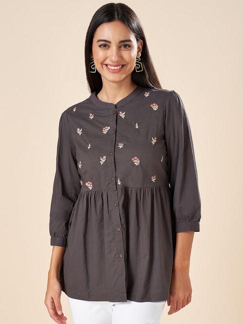 akkriti-by-pantaloons-charcoal-grey-cotton-embroidered-tunic