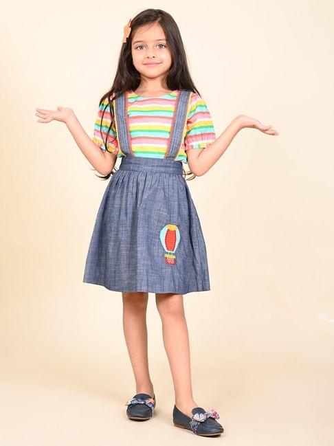 LilPicks Kids Multicolor Striped Top with Dungree
