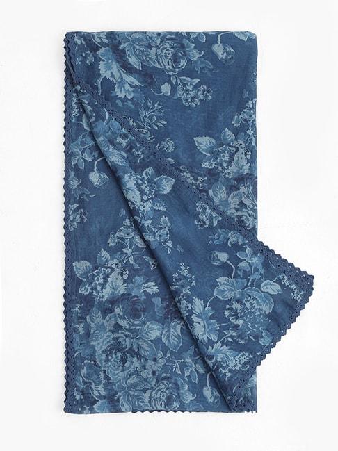 Zuba by Westside Indigo Floral Printed Lace Insert Stole