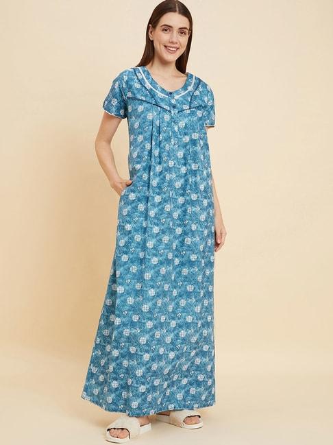 Sweet Dreams Blue Cotton Printed Night Gown