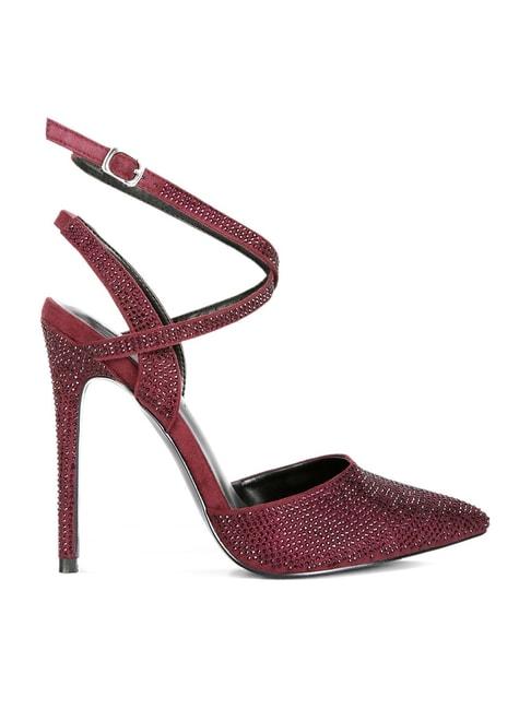 rag-&-co-women's-burgundy-ankle-strap-stilettos
