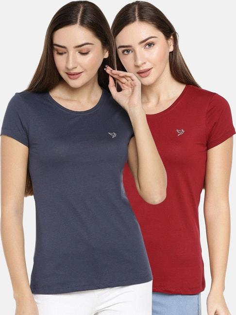 Twin Birds Navy & Maroon Cotton T-Shirt - Pack Of 2