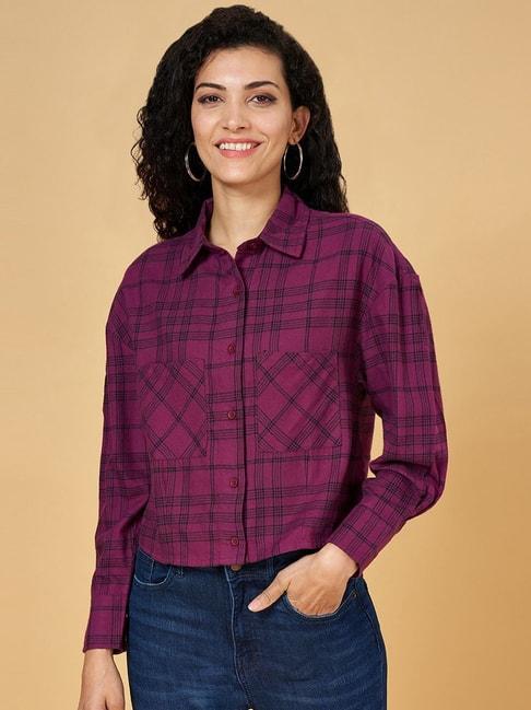 SF Jeans by Pantaloons Purple Cotton Chequered Shirt