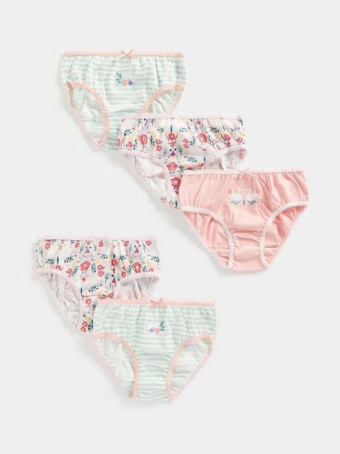 Mothercare Kids Pink & Green Cotton Floral Print Brief (Pack of 5)