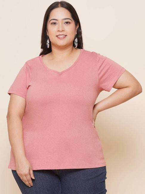 Kiaahvi Plus Size Pink Cotton T-Shirt