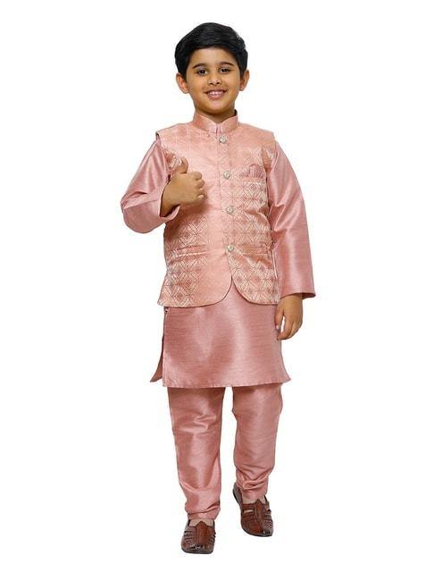 Pro-Ethic Style Developer Kids Dusty Pink Printed Full Sleeves Kurta, Waistcoat with Pyjamas