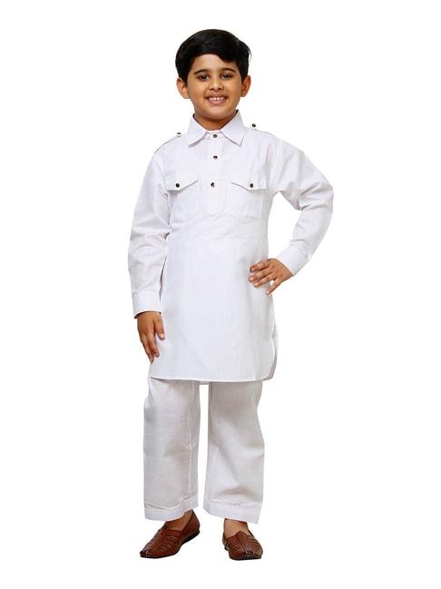 Pro-Ethic Style Developer Kids White Solid Full Sleeves Pathani Kurta with Pyjamas