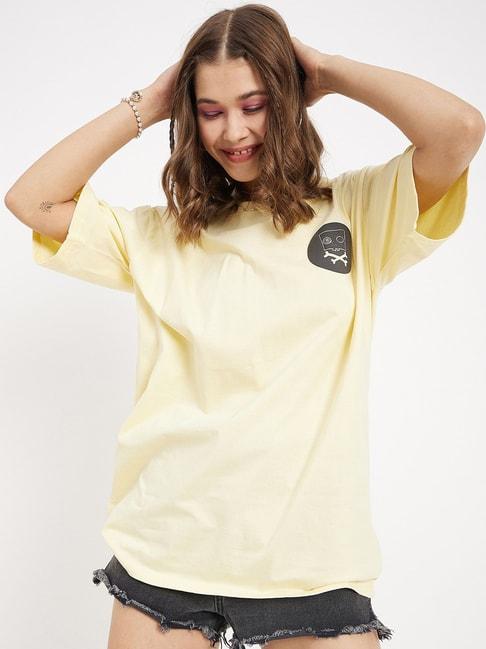 COLOR CAPITAL Cream Cotton Printed Oversized T-Shirt