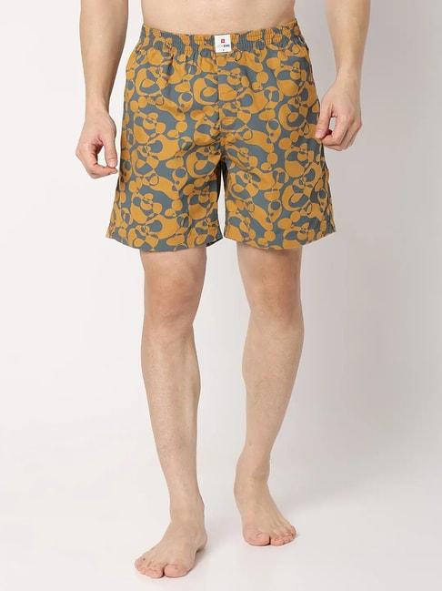 UnderJeans by Spykar Yellow Printed Boxer Shorts