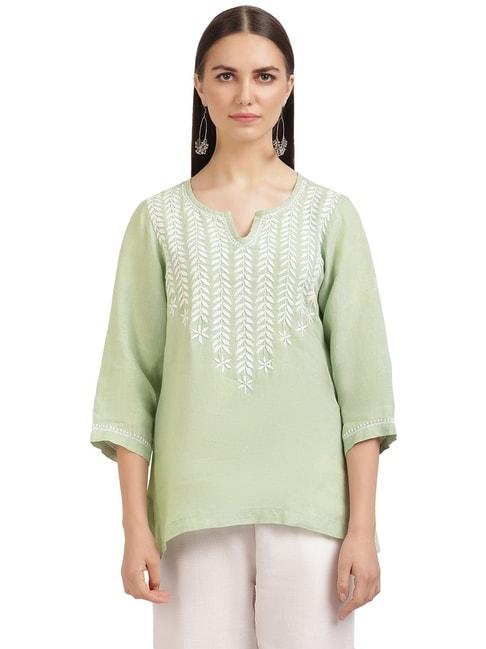 linen-club-woman-light-green-linen-embroidered-top