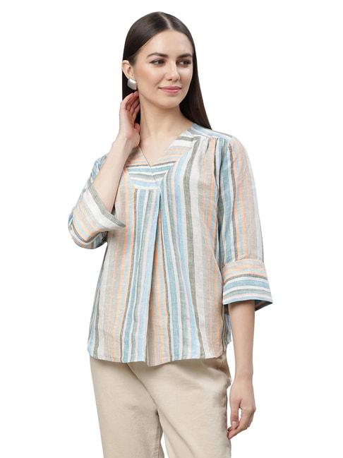 linen-club-woman-multicolor-linen-striped-top