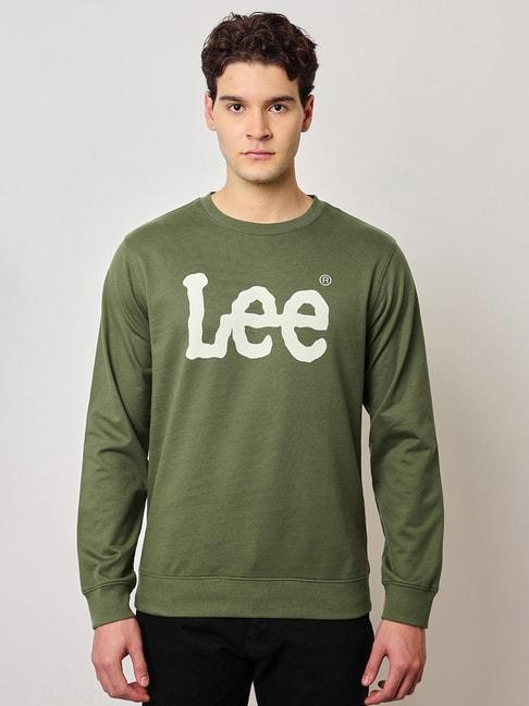 lee-olive-slim-fit-logo-print-round-neck-sweatshirt