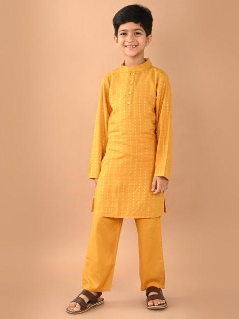 lilpicks-kids-mustard-striped-full-sleeves-kurta-with-pyjamas
