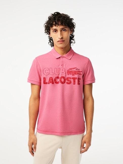 Lacoste Pink Cotton Regular Fit Printed Polo T-Shirt