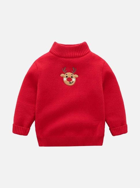 Little Surprise Box Deer Monogram Red Printed Full Sleeves Sweater