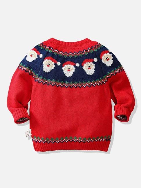 Little Surprise Box HOHO Red & Navy Printed Full Sleeves Sweater