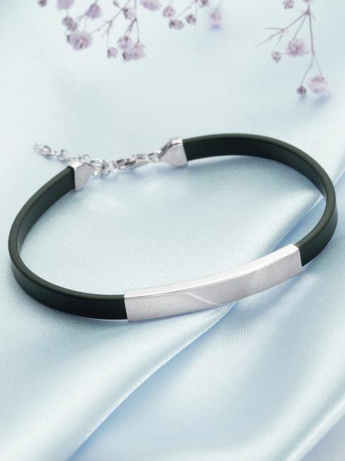 Zavya 925 Sterling Silver Refined Elegance and Leather Strap Flexible fit Bracelet For Men