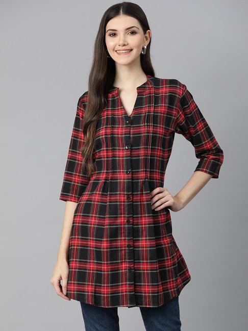 One Femme Black & Red Check Tunic