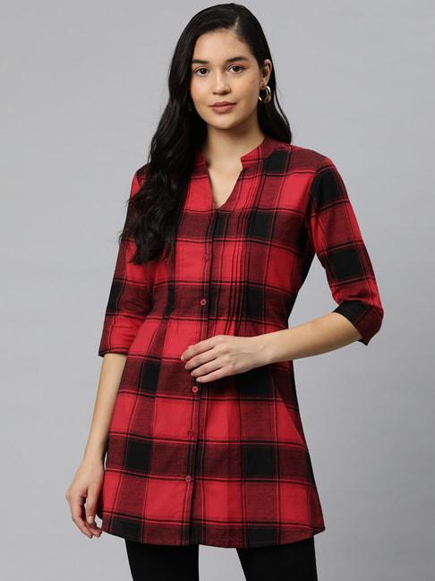 One Femme Red & Black Check Tunic