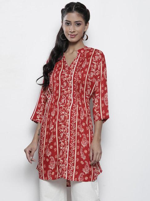 One Femme Maroon Floral Print Tunic