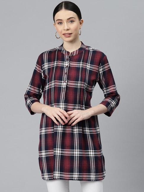 One Femme Maroon Check Tunic